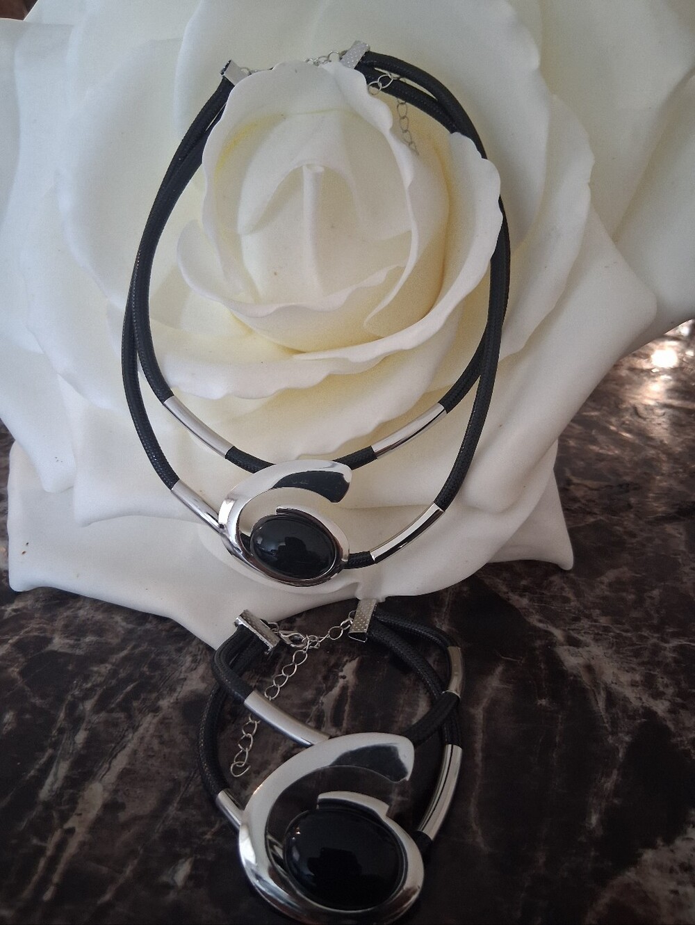 No Boundaries Black and Silver Two-Piece Necklace & Bracelet Set